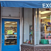 Entrance of Excelsior Bay Books on Water Street in Excelsior, Minnesota